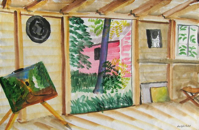 Joseph Pollet (1897-1979): Title: Joseph Pollet (1897-1979) Painting Title: Artist Studio c.1930 Medium: watercolor Size: 15 1/2 x 22 Signed: signed