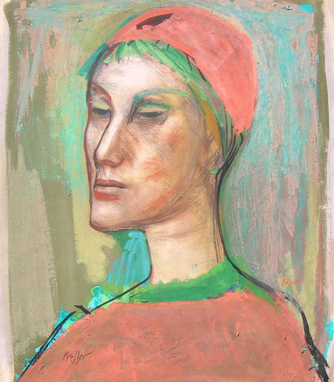 Josef Presser (1909-1967): Title: Josef Presser (1909-1967) Painting Title: Circus Performer c.1940 Medium: gouache , casein and charcoal on paper Size: 19 x 17 Signed: signed