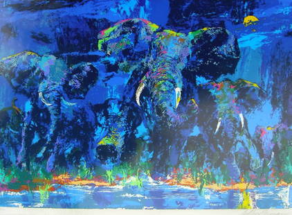 Leroy Nieman (b.1921): Title: Leroy Nieman (b.1921) Painting Title: Elephants Medium: color lithograph Size: 28 x 37 1/2 Signed: signed