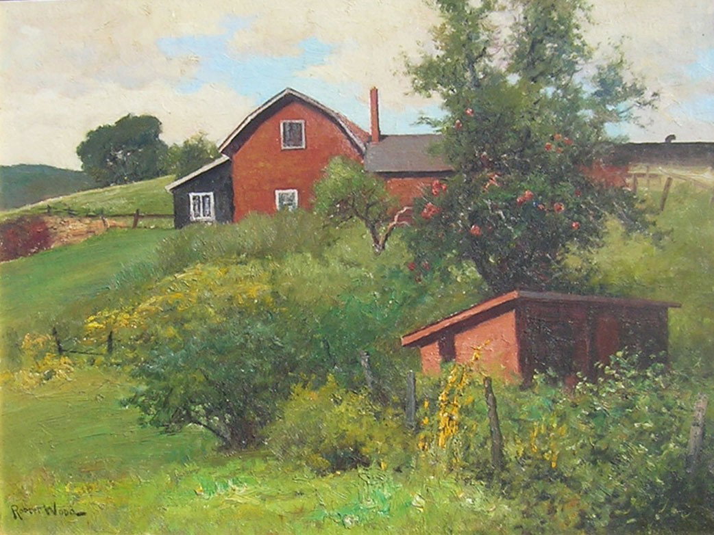 Robert Wood (1889-1979): Title: Landscape c.1949 Medium: oil on board Size: 12 x 16 Signed: signed lower left