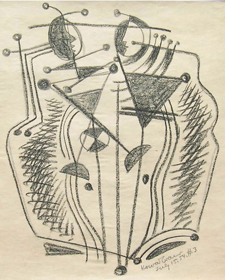 Konrad Cramer (1888-1963): Title: Abstraction, 1954 Medium: conte crayon Size: 10 x 7 1/2 Signed: signed lower right