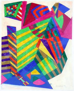 Rolph Scarlett (1889 – 1984): Title: Geometric Abstraction Date: c. 1950 Medium: Gouache on paper Size: 11.5x9.25 Signature: SLR All lots are framed unless otherwise indicated.