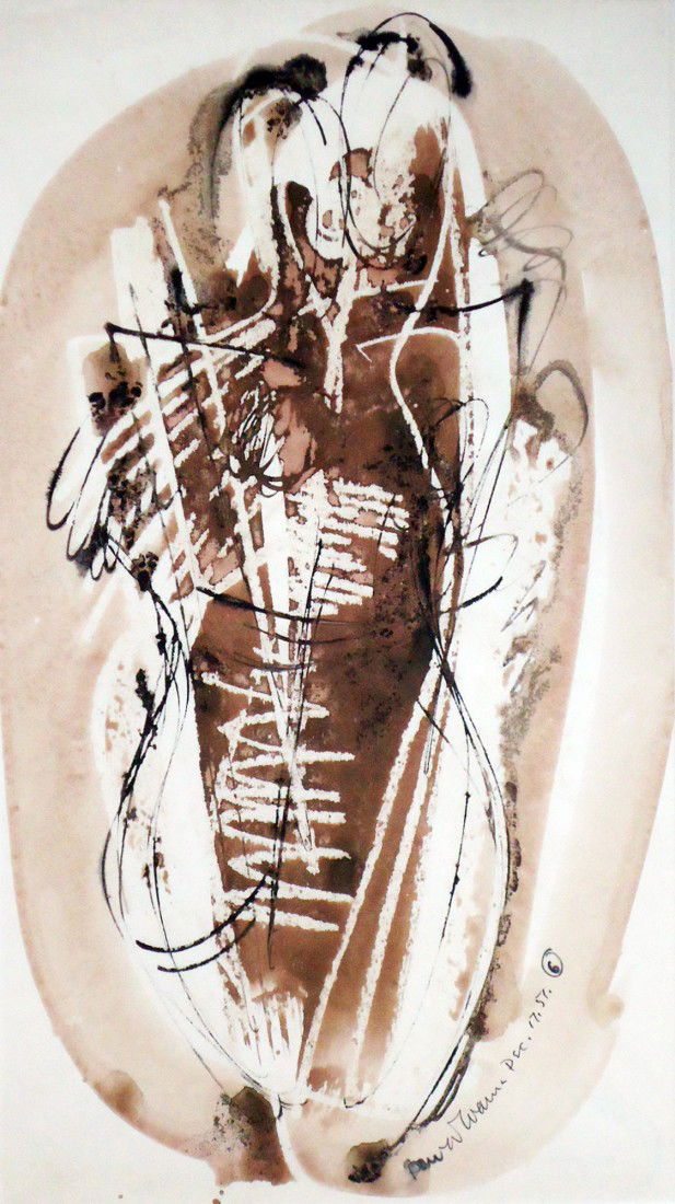 Konrad Cramer (1889 – 1984): Title: Abstracted Figure Date: 1951 Medium: watercolor on paper Size: 16x9 ½ Signature: SLR All lots are framed unless otherwise indicated.