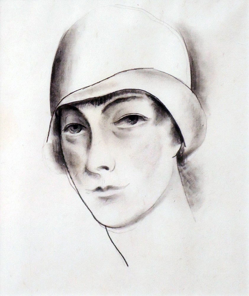 Konrad Cramer (1889 – 1984): Title: Portrait of a Woman Date: c. 1925 Medium: Conte crayon on paper Size: 10x8 Signature: signed by the daughter and estate stamp on reverse All lots are framed unless otherwise indicated.