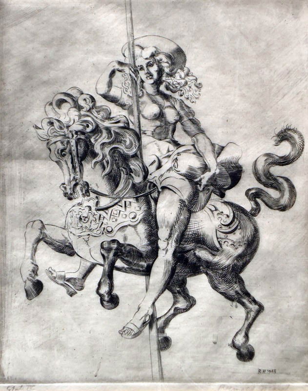 Reginald Marsh (1898 - 1954): Painting Title: State #4, 1943 Medium: Etching Size: 9.75x7.75 Signed: SLR