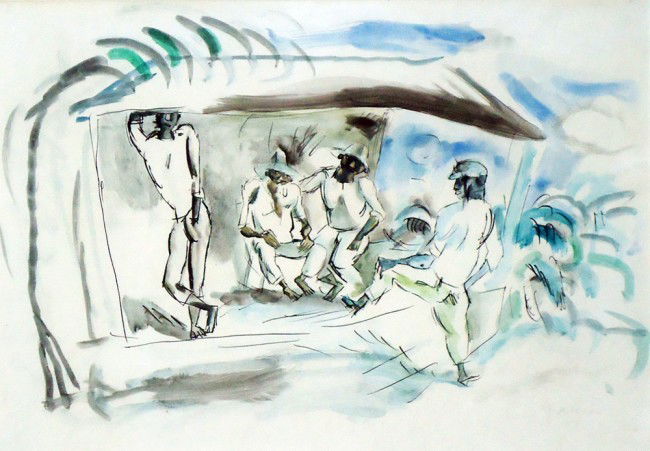 Jules Pascin (1885 - 1930): Title: Untitled Date: c. 1925 Medium: Watercolor and ink on paper Size: 10x14 Signature: SLR All lots are framed unless otherwise indicated.