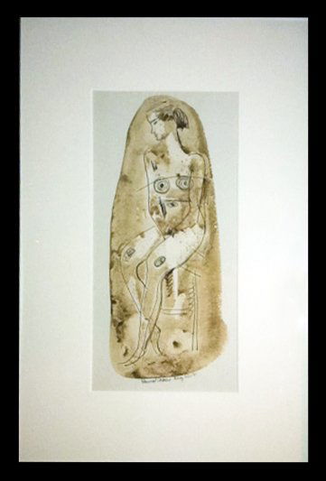 Konrad Cramer (1888 - 1963): Painting Title: Seated Nude 1951 Medium: Mixed Media Size: 12x6 Frame Size: 19x13 Signed: Signed on bottom Provenance: Private Collection