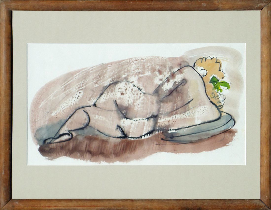 Konrad Cramer (1888 - 1963): Painting Title: Nude c. 1930 Medium: Ink and watercolor Size: 18.5x14.5 Frame Size: 14.5x19 Signed: Estate stamped and signed by his daughter Aileen on reverse Provenance: Estate of Konrad Cra