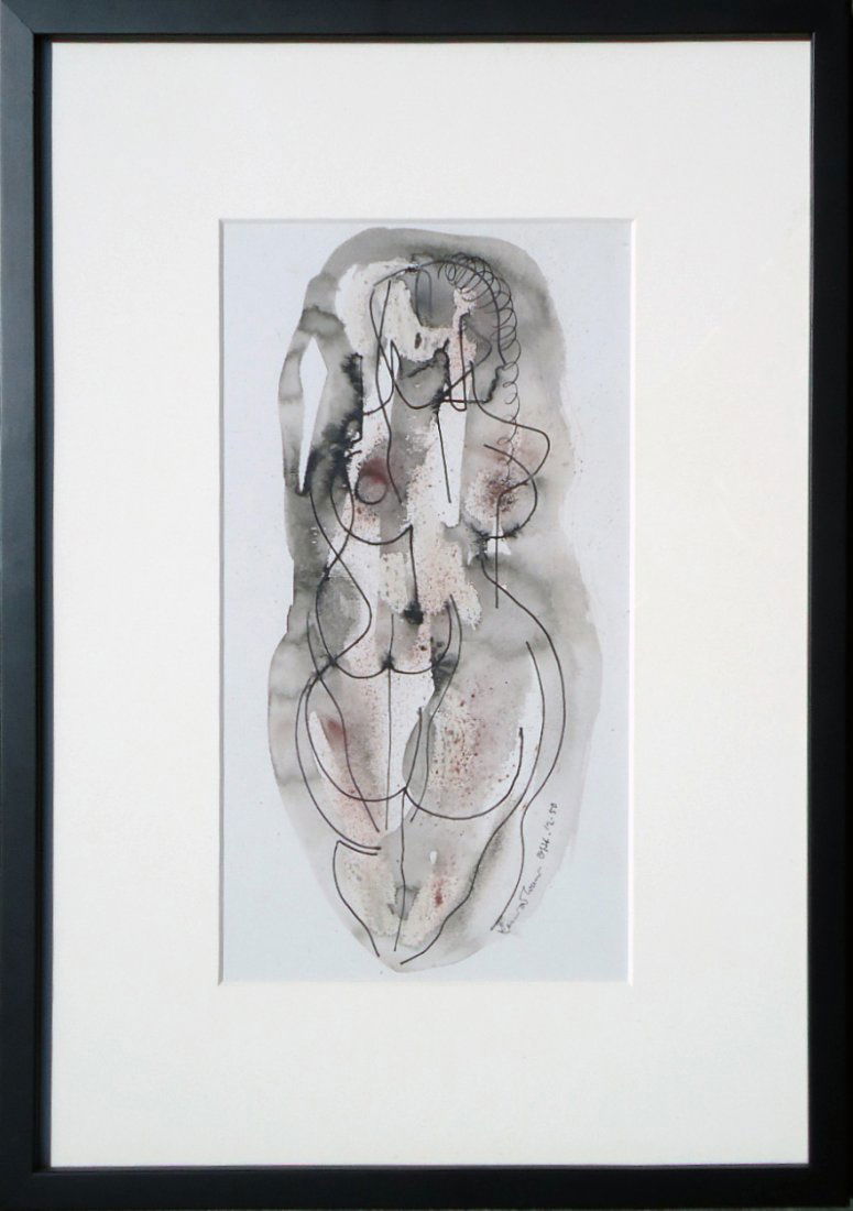 Konrad Cramer (1888 - 1963): Painting Title: Abstracted Nude 1950 Medium: Ink and watercolor Size: 11.5x6.5 Frame Size: 19x13.25 Signed: Signed and dated lower right Provenance: Estate of Konrad Cramer