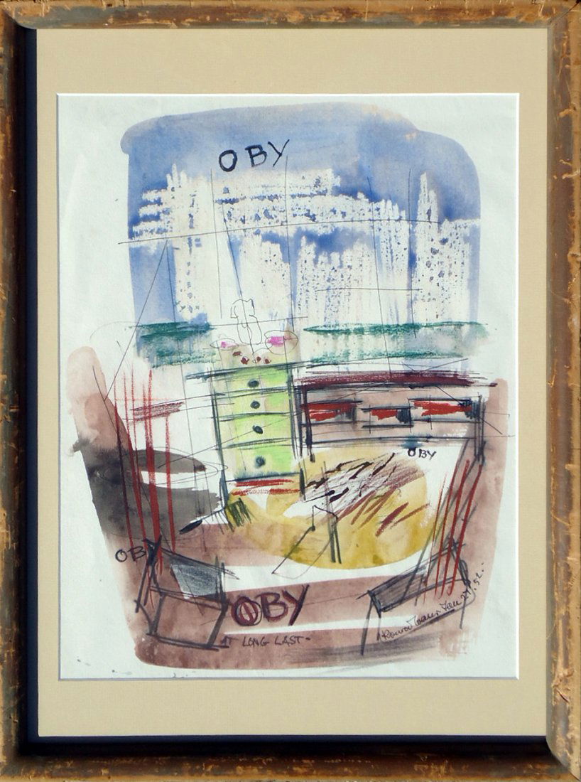 Konrad Cramer (1888 - 1963): Painting Title: Abstraction 1952 Medium: Mixed Media Size: 16x12 Frame Size: 21x15 Signed: Signed Lower Right Provenance: Private Collection