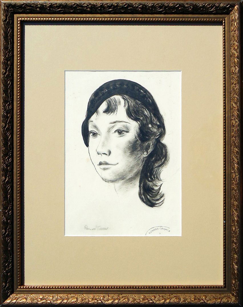 Konrad Cramer (1888 - 1963): Painting Title: Portrait of a Woman c. 1925 Medium: Ink and watercolor Size: 12x9 Frame Size: 22x18 Signed: Signed Lower Left Provenance: Estate of Konrad Cramer