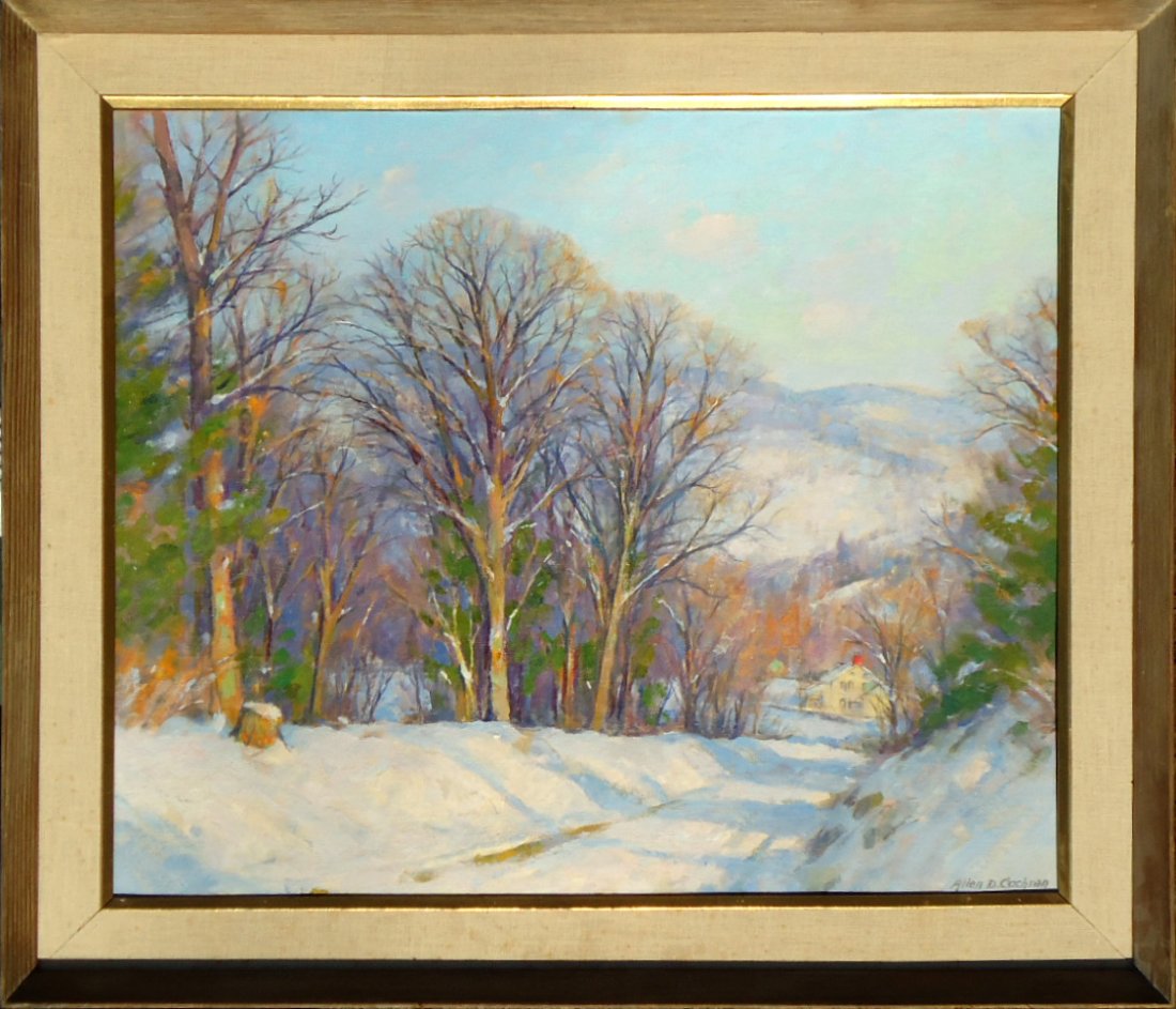 Allen Dean Cochran (1888 - 1971): Title: Woodstock Landscape c. 1940 Medium: Oil on board Size: 19.5x23.25 Frame Size: 24.5x28.25 Signed: Signed Lower Right Provenance: Private Collection