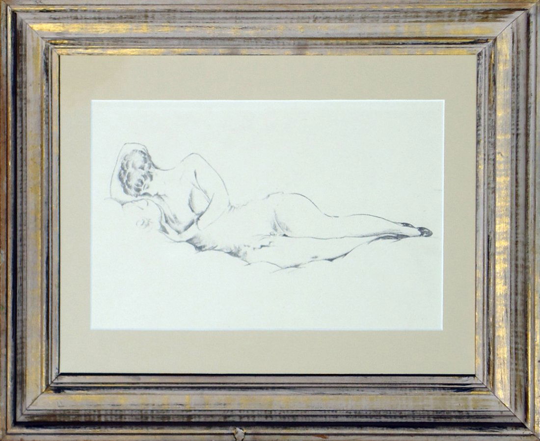 Konrad Cramer (1888 - 1963): Painting Title: Reclining Nude c. 1930 Medium: Lithograph Size: 9.5x14.5 Frame Size: 18x22 Signed: Estate Stamped on Reverse Provenance: Private Collection