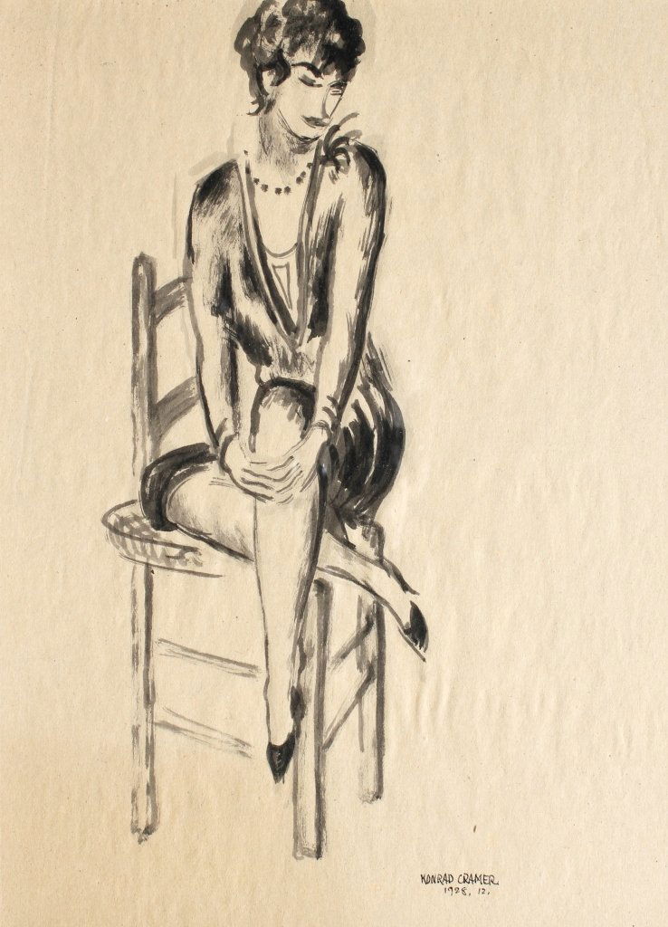 Konrad Cramer (1888 - 1963): Painting Title: Portrait of his Wife, Florence Ballin-Cramer 1928 Medium: Mixed Medium Size: 11 1/2 x 8 1/2 in. Frame Size: 16 1/2 x 13 1/2 in. Signed: SLR Provenance: Private Collection