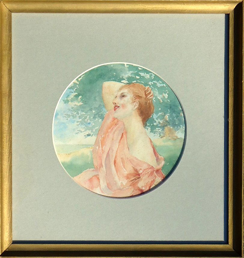 Walter C. Greenough (19th century): Painting Title: Female Portrait 1898 Medium: Watercolor Size: 7 1/2 x 7 1/2 in. Frame Size: 14 x 13 1/2 in. Signed: SLR Provenance: Private Collection