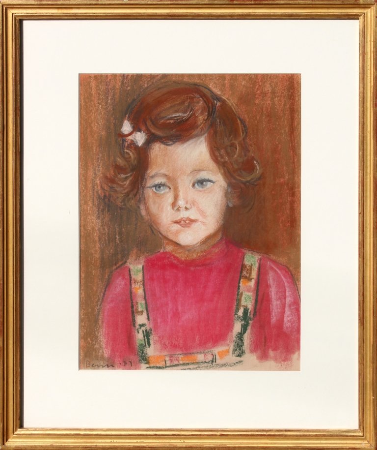 Ben Benn (1884 - 1983): Painting Title: Portrait of a Girl 1937 Medium: Mixed Medium Size: 14 1/2 x 10 1/2 in. Frame Size: 22 x 17 3/4 in. Signed: SLL Provenance: Private Collection