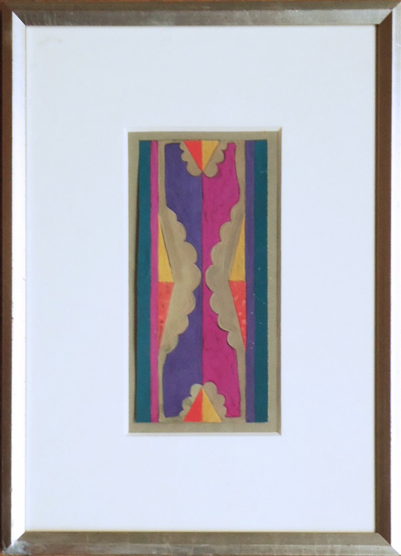 Konrad Cramer (1888 - 1963): Painting Title: Textile Design c. 1915 Medium: Gouache Size: 7 3/4 x 3 3/4 in. Frame Size: 15 1/2 x 11 in. Provenance: Estate of Konrad Cramer