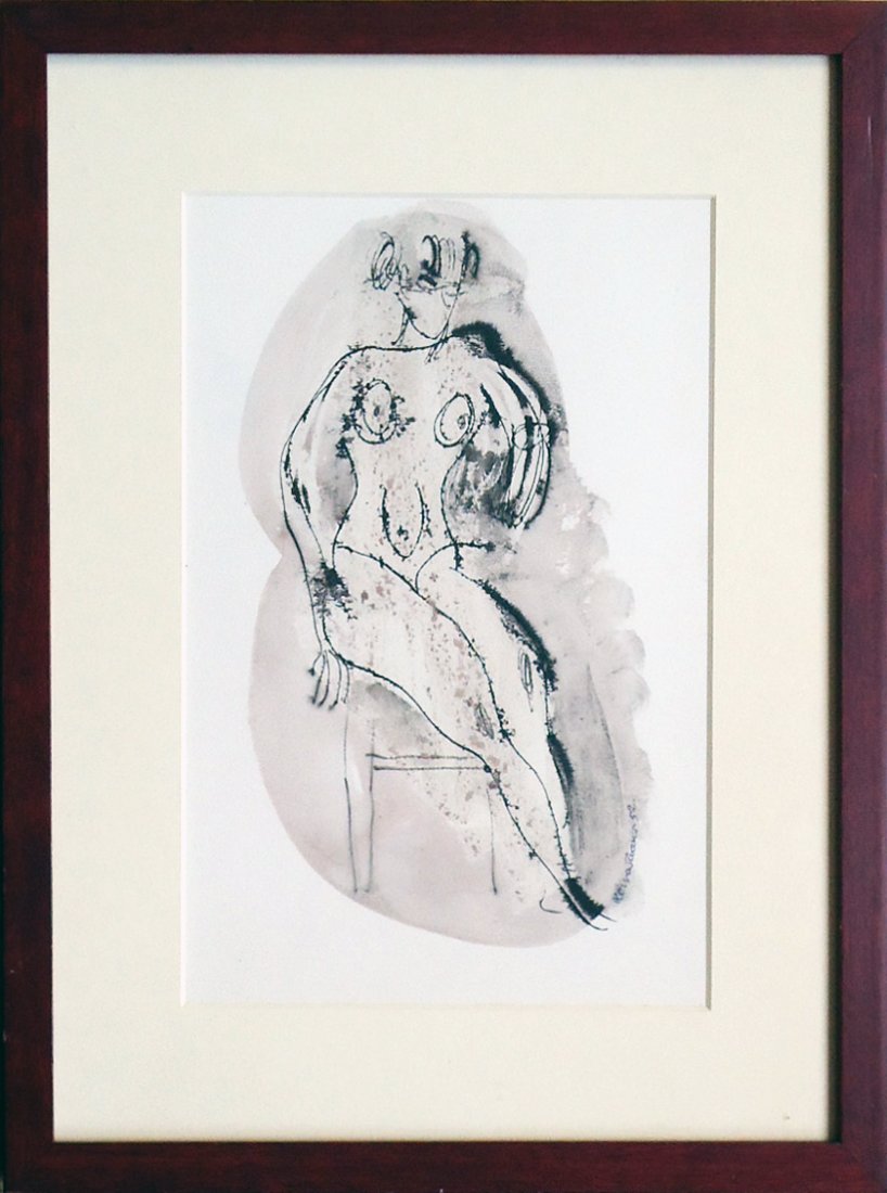 Konrad Cramer (1888 - 1963): Painting Title: Figurative 1952 Medium: Mixed medium Size: 12 x 8 in. Frame Size: 17 x 13 in. Signed: SLR Provenance: Private Collection