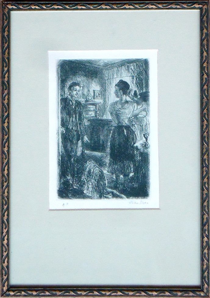 John French Sloan (1871 -1951): Painting Title: Figures c. 1920 Medium: Etching Size: 6 1/2 x 4 1/2 in. Frame Size: 12 1/4 x 8 1/2 in. Signed: SLR Provenance: Private Collection
