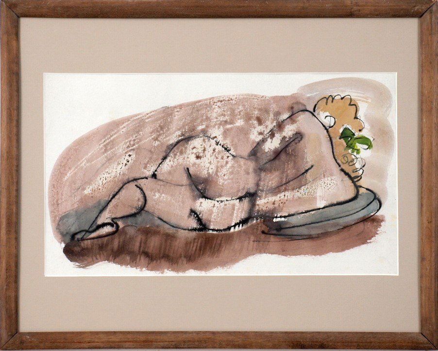 Konrad Cramer (1888 - 1963): Lot 8 Artist: Konrad Cramer (1888 – 1963) Title: Reclining Nude c. 1950 Medium: Gouache on paper Image Size: in. Frame Size: in. Signed: Lower Right Estimate: $400-600