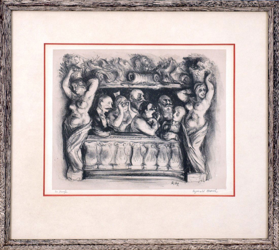 Reginald Marsh (1898 - 1954): Lot 16 Artist: Reginald Marsh (1898 – 1954) Title: Opera Scene c. 1940 Medium: Lithograph, Mounted on paper – 30 proofs Image Size: 9 1/4 x 7 1/2 in. Frame Size: 14 3/4 x 13 in. Estimate: <