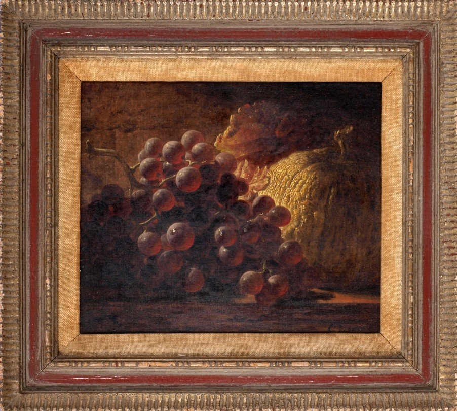 George Lance (1802 – 1864): Lot 144 Artist: George Lance (1802 – 1864) Title: Interior n/d Medium: Oil on board Image Size: 9 1/2 x 11 in. Frame Size: 15 x 16 1/2 in. Signed: Lower Right Estimate: </