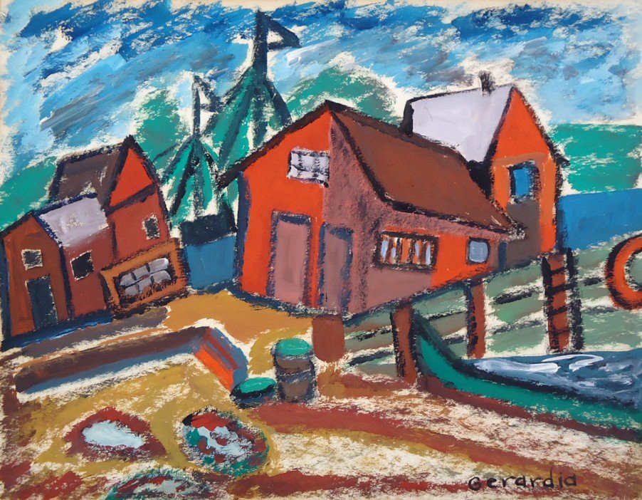 Helen Gerardia (1903 - 1988): Lot 187 Artist: Helen Gerardia (1903 - 1988) Title: Seaside c. 1950 Medium: Pastel on board Image Size: 4 x 7in. Signed: Lower Right Estimate: $400-600