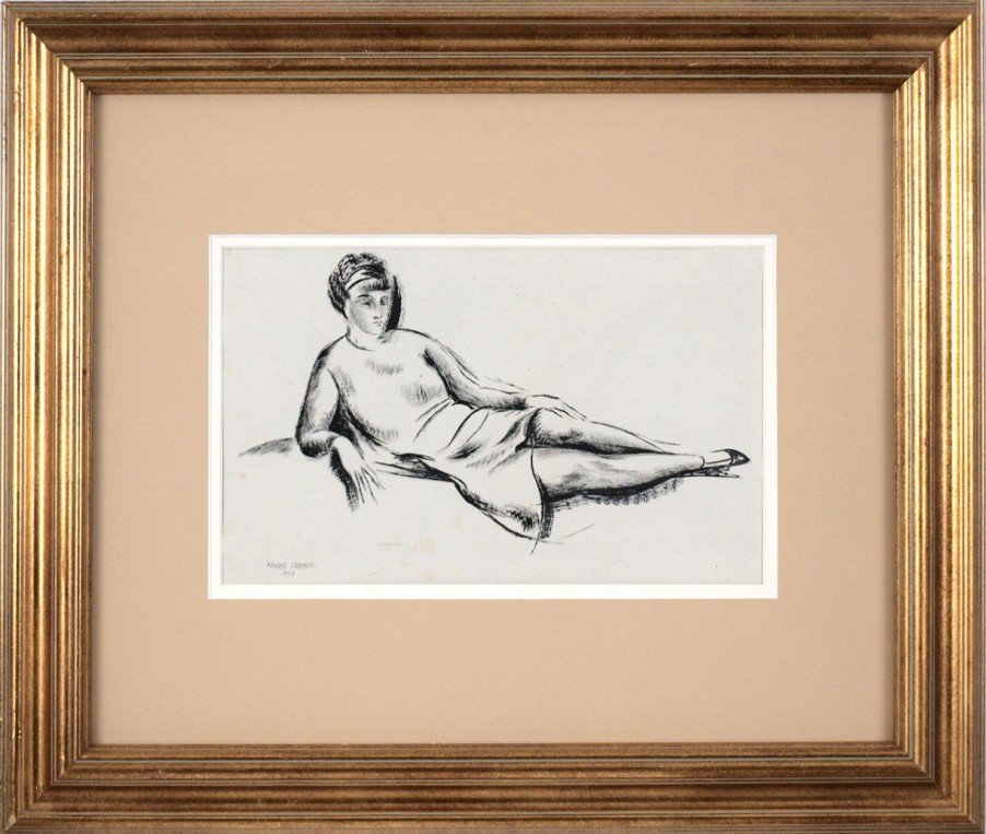 Konrad Cramer (1888 - 1963): Lot 209 Artist: Konrad Cramer (1888 - 1963) Title: Reclining Nude 1929 Medium: Ink on paper Image Size: 8 x 13 in. Frame Size: 20 x 24 in. Signed: Lower Left Provenance: Estate of Konrad Cramer