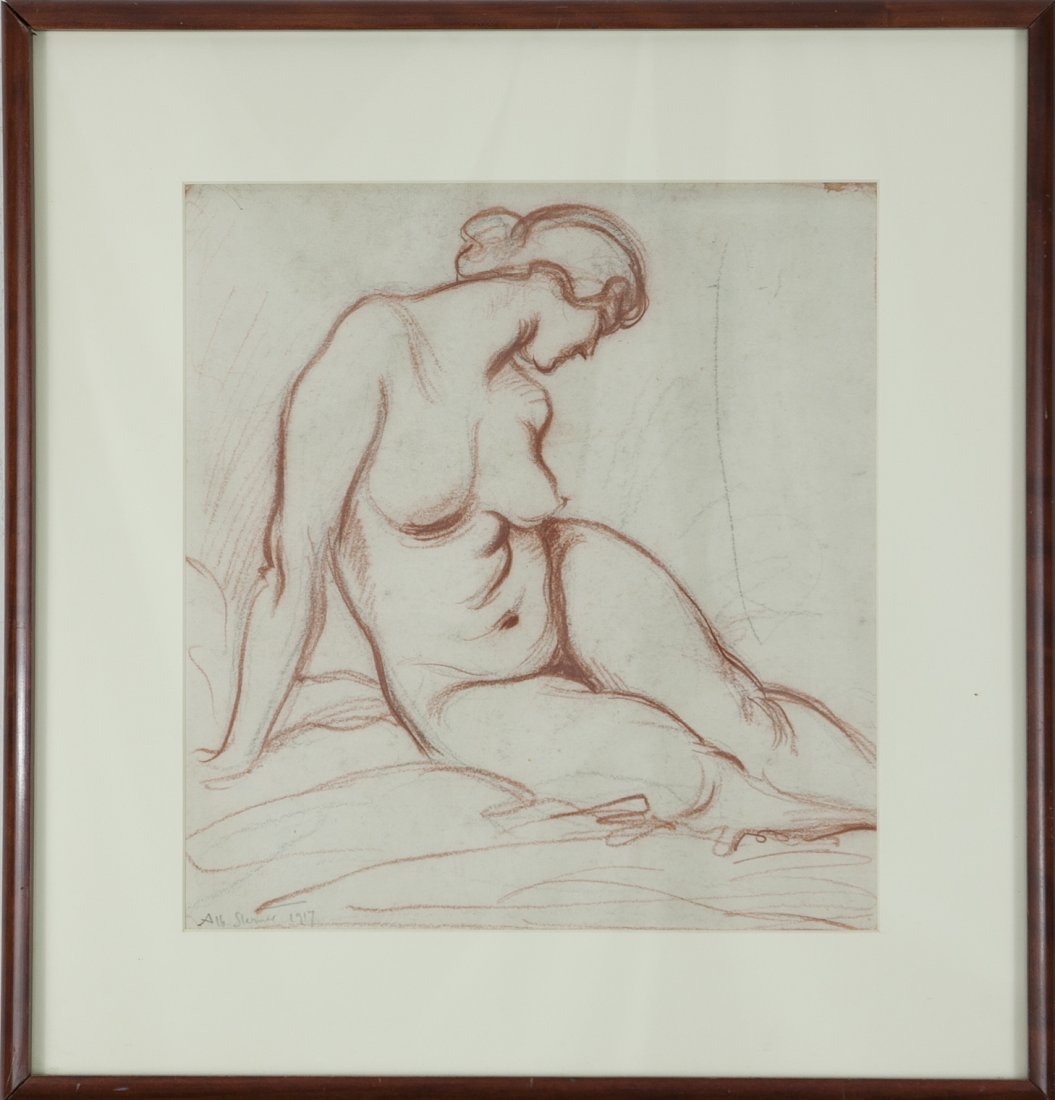Albert Edward Sterner (1863-1946): Lot 17 Artist: Albert Edward Sterner (1863-1946) Title: Female Nude, 1917 Medium: conte crayon on paper Image Size: 14 x 13 Frame Size: 21 x 20Signed: signed lower left "Alb. Sterner 1917"<