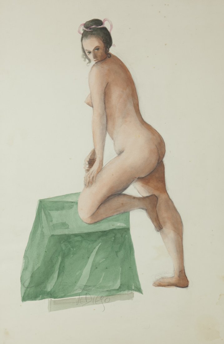 Julio De Diego (1900-1979): Lot 51 Artist: Julio De Diego (1900-1979) Title: Standing Nude Medium: mixed media on paper Image Size: 22 x 14.75 Frame Size: 28.5 x 22.25 Signed: signed bottom center Estimate: $