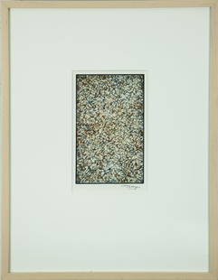 Mark Toby (1890-1976): Lot 55 Artist: Mark Toby (1890-1976) Title: Abstraction (Germinal Thought), 1972 Medium: drypoint Image Size: 9.25 x 5.78 Frame Size: 24 x 18Signed: signed lower right Estimate: $
