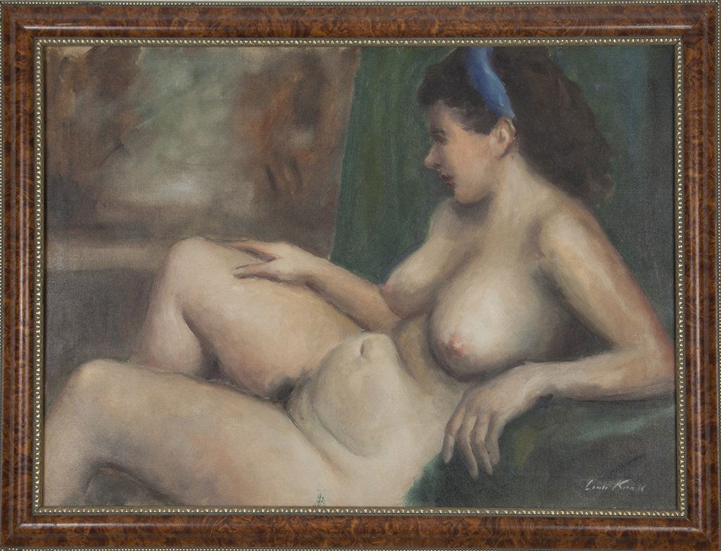 Leon Kroll (1884-1974): Lot 70 Artist: Leon Kroll (1884-1974) Title: Reclining Nude Medium: oil on canvas Image Size: 22 x 30 Frame Size: 26 x 34Signed: signed lower right "Leon Kroll" Estimate: $2,500 -