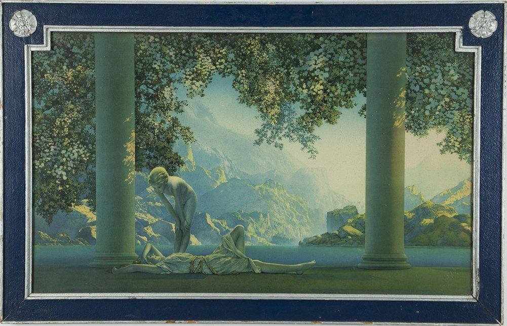 Maxfield Parrish (1870-1966): Lot 92 Artist: Maxfield Parrish (1870-1966) Title: Daybreak Medium: original print Image Size: 18 x 30 Frame Size: 21.5 x 34 Signed: unsigned Provenance: period frame Estima