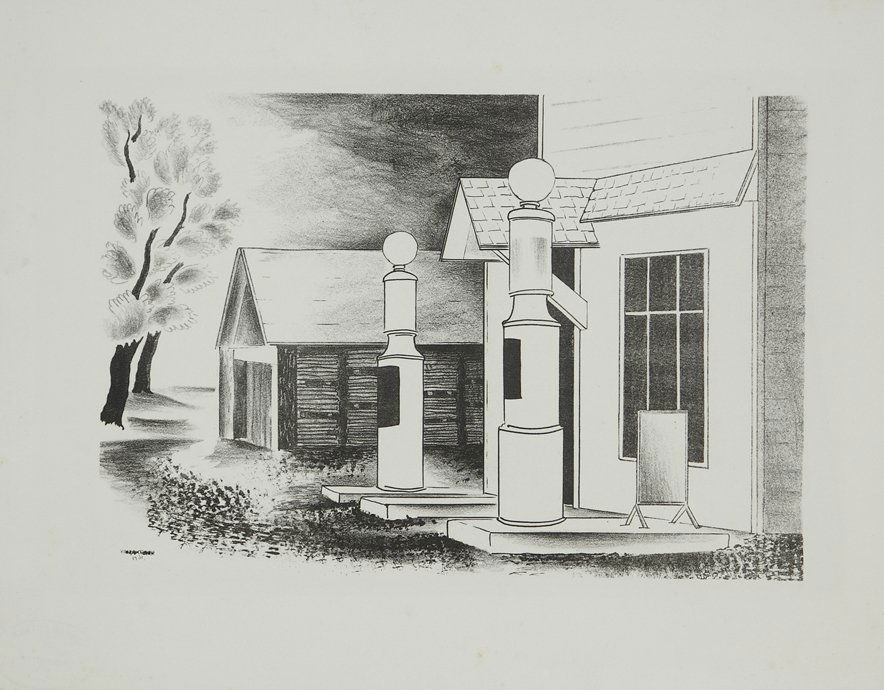 Konrad Cramer (1888-1963): Lot 95 Artist: Konrad Cramer (1888-1963) Title: Houses, 1931 Medium: lithograph Image Size: 10 x 15 Frame Size: 18 x 24 Signed: signed lower right Provenance: Estate of Konrad Cra
