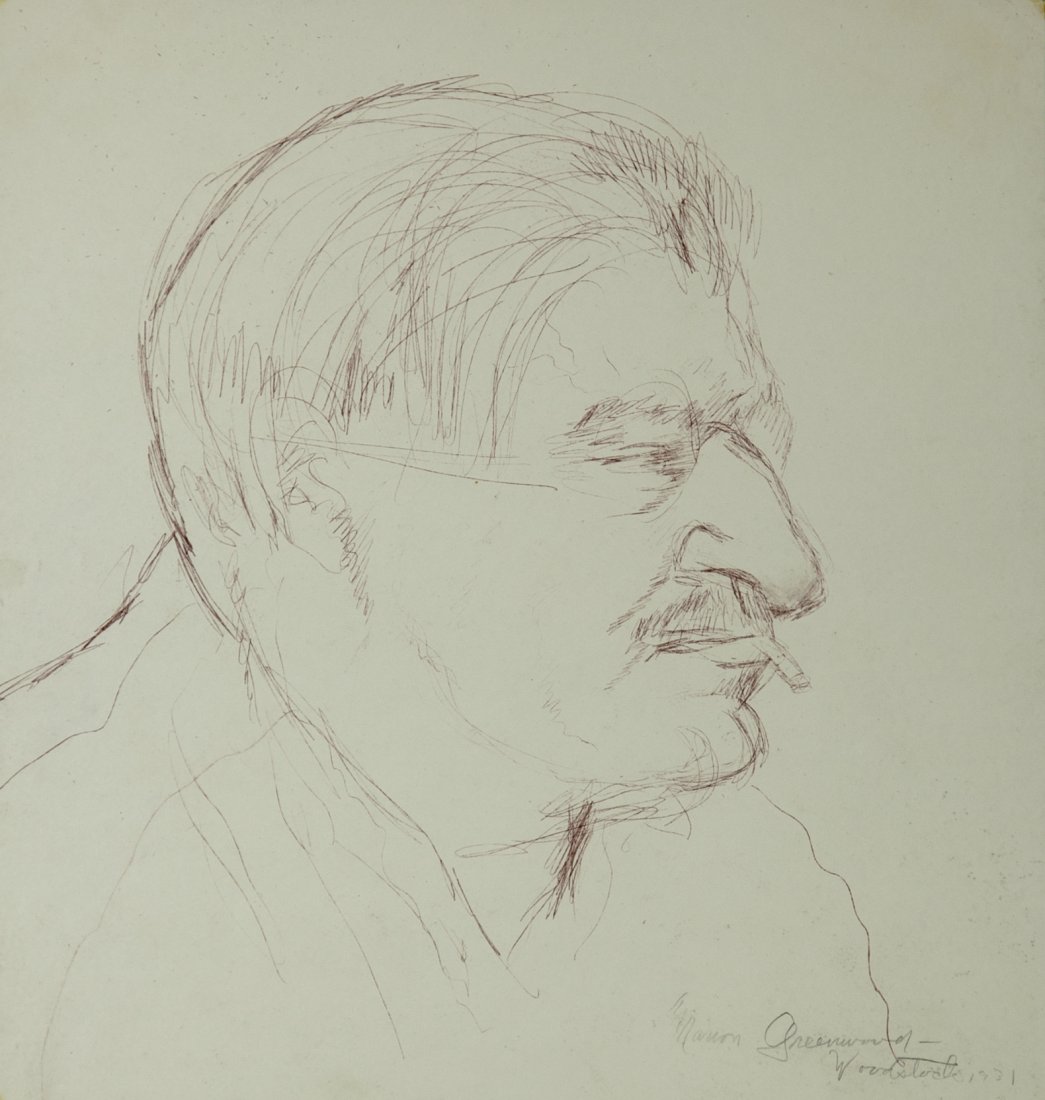 Marion Greenwood (1909-1970): Lot 128 Artist: Marion Greenwood (1909-1970) Title: Portrait of Emil Ganso, 1931 Medium: ink on paper Image Size: 13.5 x 12.25 Frame Size: 18 x 16.75 Signed: signed and dated lower right