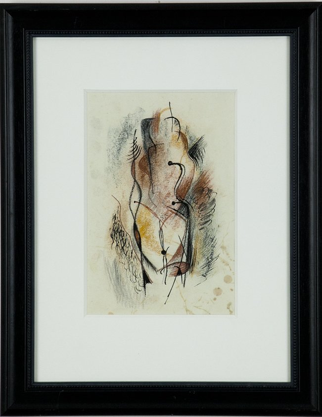 Konrad Cramer (1888-1963): Lot 155 Artist: Konrad Cramer (1888-1963) Title: Abstraction, 1948 Medium: mixed media on paper Image Size: 10.25 x 7 Frame Size: 18.5 x 15 Signed: signed lower right Provenance: