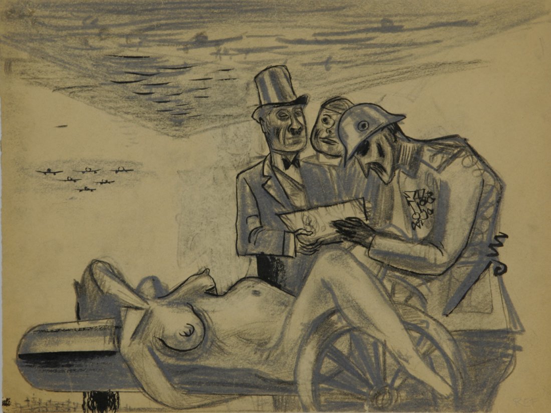 Anton Refregier (1905-1979): Lot 199 Artist: Anton Refregier (1905-1979) Title: Untitled c. 1940 Medium: mixed media on paper unframed 11.25 x 15.25 framed 17.25 x 21.25 Signed: initialed lower right Ref Estimate: $400 - 600Verso