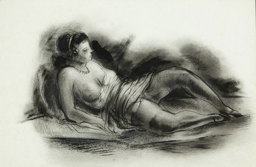 Konrad Cramer (1888-1963): Lot 209 Artist: Konrad Cramer (1888-1963) Title: Reclining Nude c. 1930 Medium: ink on paper Image Size: 12 x 18 Frame Size: 21.5 x 27.5 Signed: estate stamped on verso Provenance: