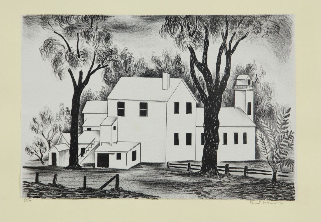 Konrad Cramer (1888-1963): Lot 220 Artist: Konrad Cramer (1888-1963) Title: Landscape, 15/35 1931 Medium: lithograph Image Size: 9.75 x 14.5 Frame Size: 17 x 21 Signed: signed and dated lower right Provenance: