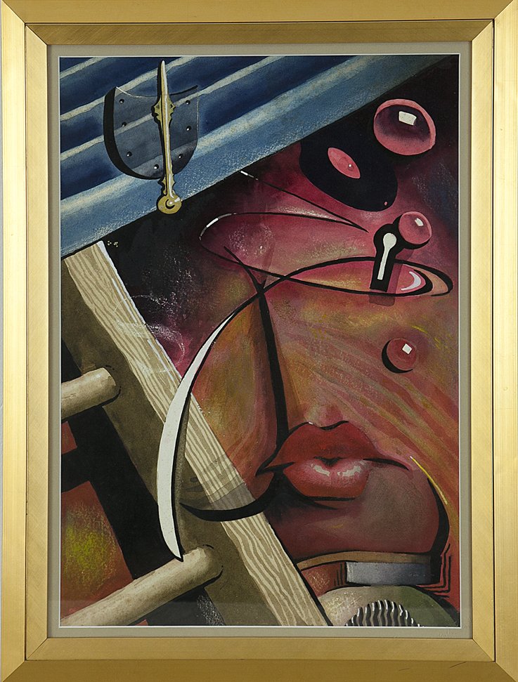 Unknown: Lot 231 Surrealist Composition c.1940 Medium: gouache on paper Unframed: 21.25 x 14.75 Framed: 25.75 x 19.25 Condition: excellent Estimate: 300-500