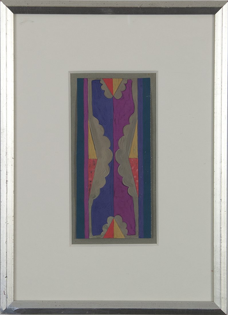 Konrad Cramer (1888-1963): Artist: Konrad Cramer (1888-1963) Title: Abstract Design c. 1915 Medium: gouache on paper Image Size: 7.75x3.75 Frame Size: 15.25x11 Signed: estate stamped and signed on verso by Aileen Cramer<