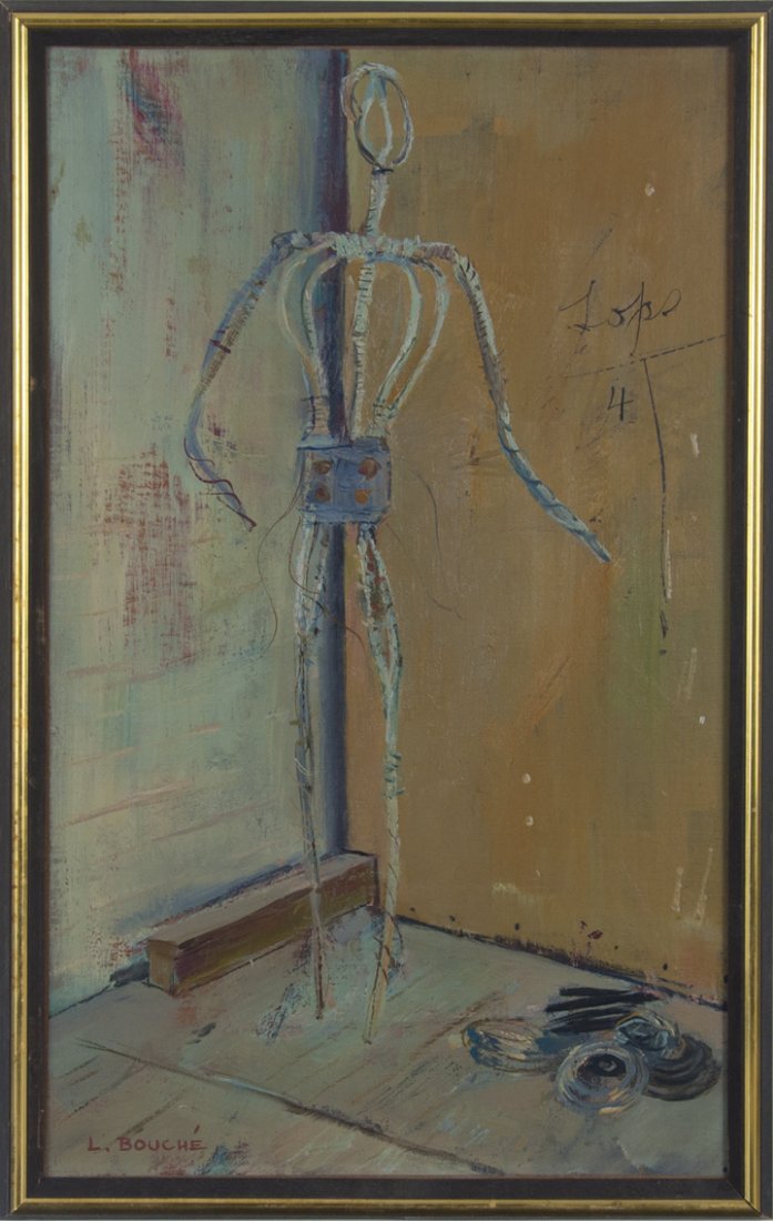 Louis Bouche (1896-1969): Artist: Louis Bouche (1896-1969) Title: Armature c. 1925 Medium: oil on canvas Image Size: 20x12 Frame Size: 22.75x13.5 Signed: signed lower estimate Estimate: $400- $600