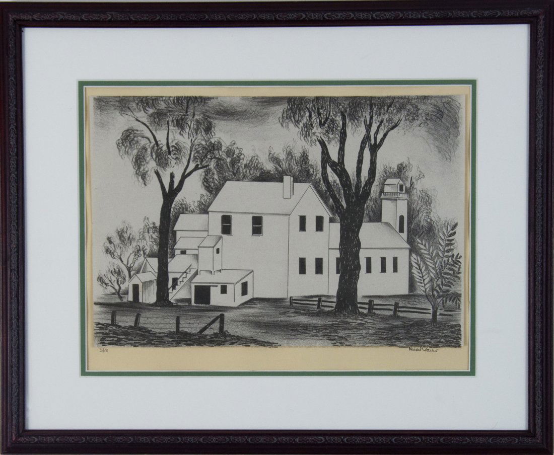 Konrad Cramer (1888 - 1963): Title: Houses 1930, 35/3 Medium: lithograph Size: 9.75x14.25 Size in Frame: 17.25x21.5 Signed: signed lower right