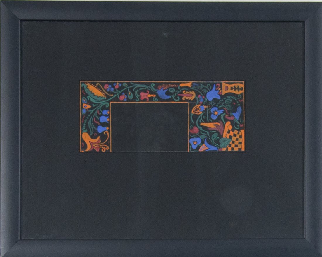Konrad Cramer (1888 - 1963): Title: Design c. 1915 Medium: gouache on paper Size: 7.25x3.25 Size in Frame: 11.5x14.5 Signed: estate stamped on verson