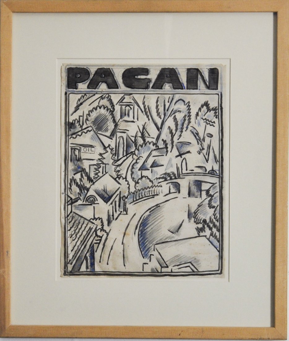 Konrad Cramer (1888 - 1963): Title: Pagan Cover c. 1920 Medium: watercolor on paper Size: 10x5x8.25 Size in Frame: 17x14.75 Signed: