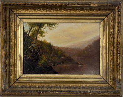 William Ongley: Adirondack Scene c. 1880medium: oil on boardsize: 7x10.5size in frame: 12.25x15.5signed lower left