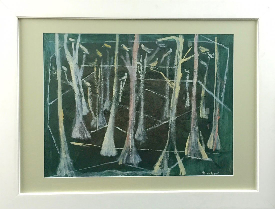 Agnes Hart (1912-1979): Forest and Birds, c. 1950, oil and sand on cardboard, 18x24, signed lower right, Provenance: private collection, excellent condition