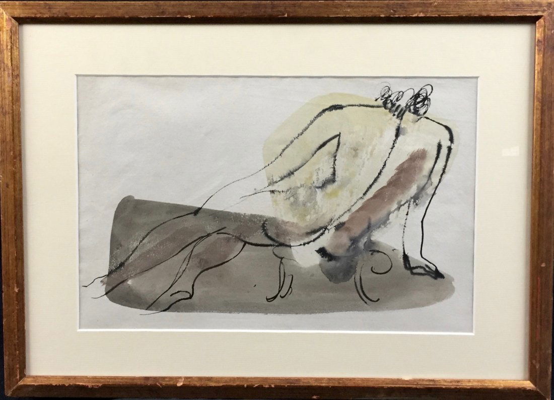 Konrad Cramer (1888-1963): Nude, c. 1950, mixed media on paper, 9.75x15, unsigned, Provenance: pivate collection, excellent condition, estate stamped on reverse