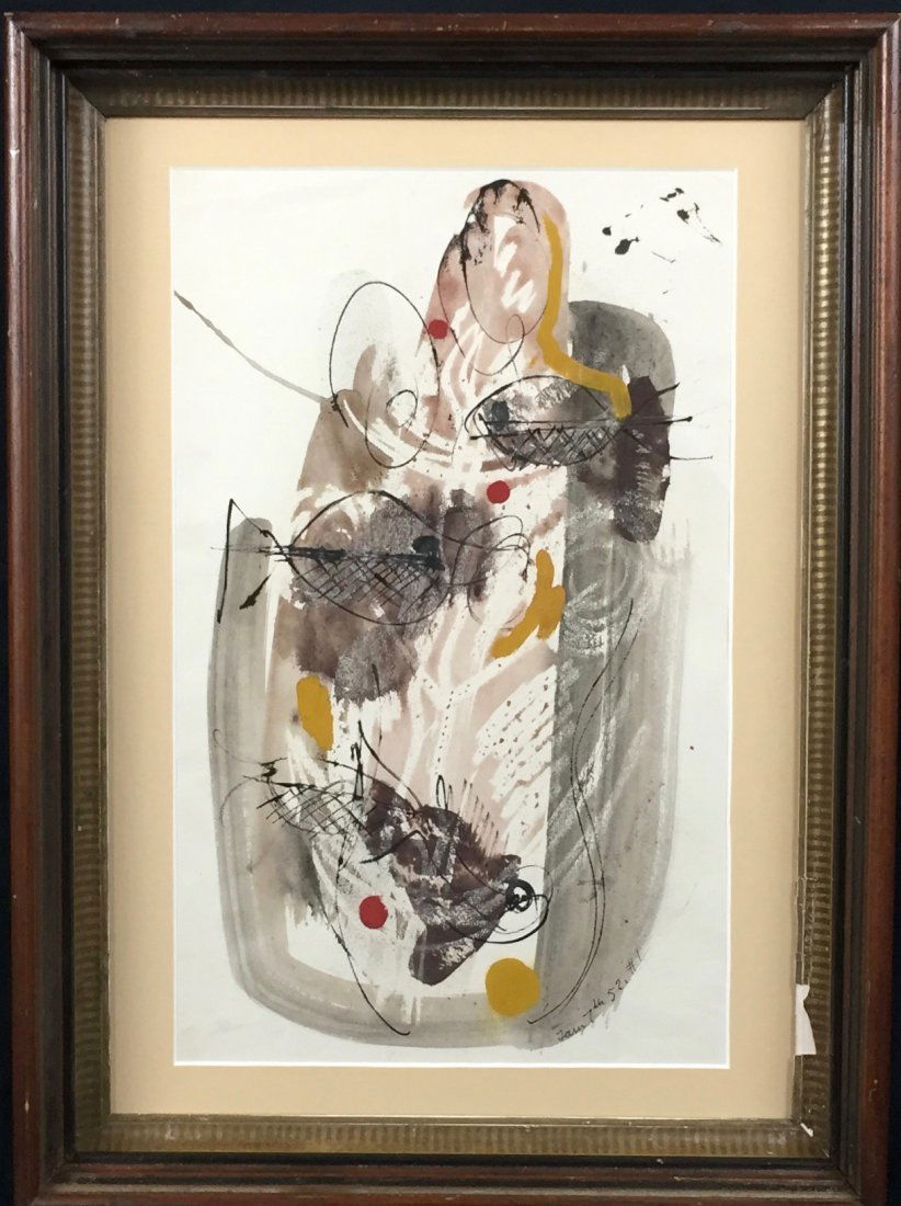 Konrad Cramer (1888-1963): Abstract Figure 1952, ink and watercolor on paper, 17.5x10.75, signed lower right, Provenance: private collection, excellent condition