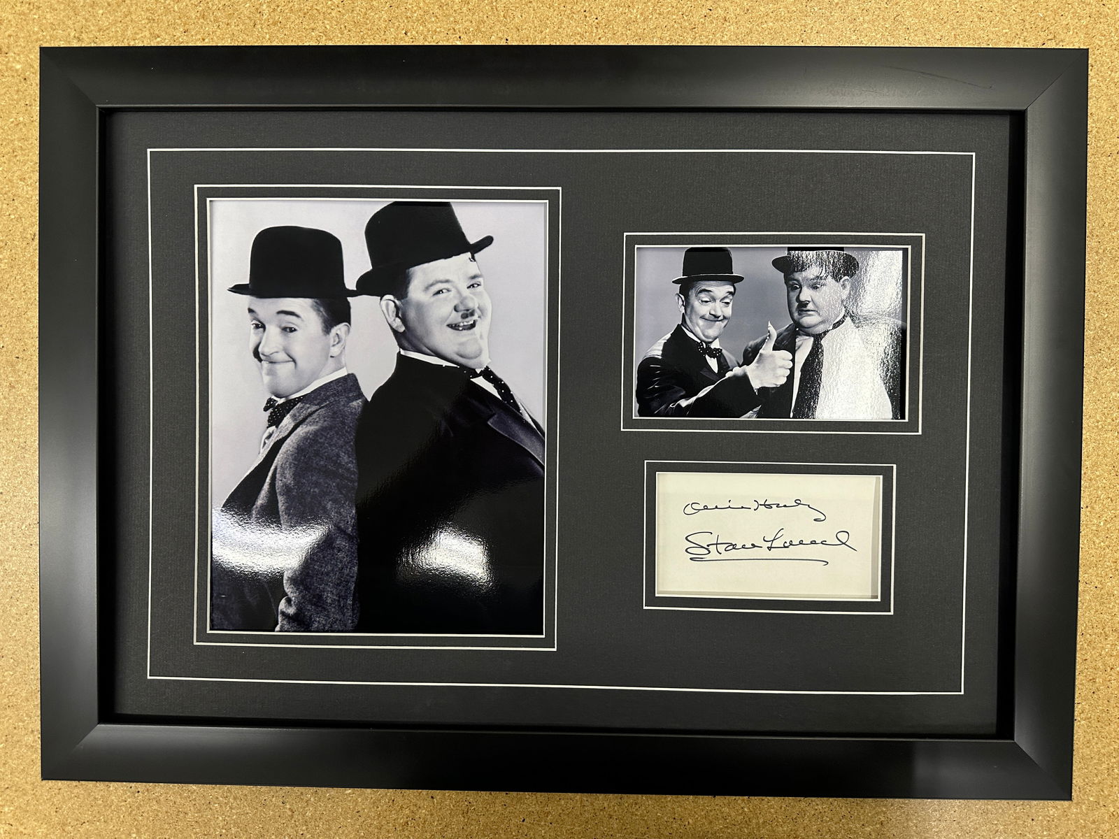 Laurel and Hardy autograph matted and framed display (1 of 1)